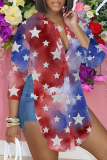 Casual Print Patchwork Slit Shirt Collar Tops