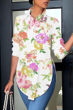 Casual Print Patchwork Slit Shirt Collar Tops