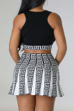 Sweet Print Patchwork U Neck Sleeveless Two Pieces