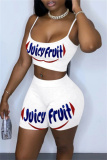 Casual Letter Print Backless Spaghetti Strap Sleeveless Two Pieces