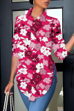 Casual Print Patchwork Slit Shirt Collar Tops