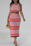 Sweet Striped Bandage Hollowed Out Patchwork Backless Halter Sleeveless Two Pieces