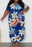 Casual Print Slit O Neck Long Plus Size Dresses