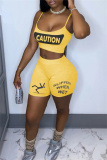 Casual Letter Print Backless Spaghetti Strap Sleeveless Two Pieces