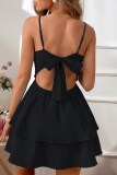 Sexy Casual Solid Backless With Bow Spaghetti Strap A Line Dresses