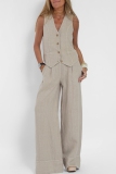 Casual Solid Buttons V Neck Sleeveless Two Pieces
