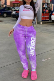 Casual Letter Print Tie-dye Regular Mid Waist Conventional Positioning Print Bottoms