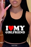 Casual Letter Print Vests U Neck Tops