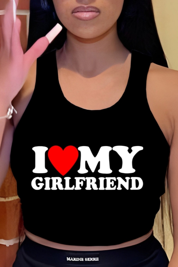 Casual Letter Print Vests U Neck Tops