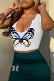 Casual Butterfly Print Basic U Neck Sleeveless Two Pieces