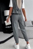 Casual Striped Buttons V Neck Sleeveless Two Pieces