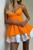 Sexy Casual Patchwork Backless Contrast V Neck Sling Dresses