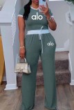 Casual Print Letter O Neck Short Sleeve Two Pieces