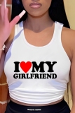 Casual Letter Print Vests U Neck Tops