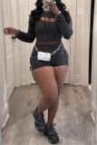 Casual Solid Basic Hooded Collar Long Sleeve Three Piece Set