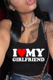 Casual Letter Print Vests U Neck Tops