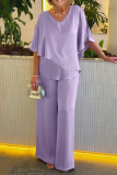 Casual Solid Patchwork V Neck Half Sleeve Two Pieces