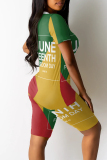 Casual Figure Letter Love Print Contrast O Neck Short Sleeve Two Pieces