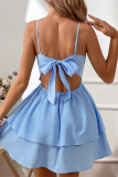 Sexy Casual Solid Backless With Bow Spaghetti Strap A Line Dresses