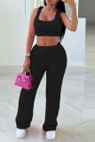 Casual Solid Cardigan Pants U Neck Sleeveless Two Pieces