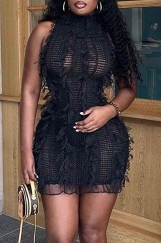 Sexy Solid Hollowed Out Patchwork O Neck Wrapped Skirt Dresses Sexy Solid Hollowed Out Patchwork O Neck Wrapped Skirt Dresses