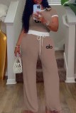 Casual Print Letter O Neck Short Sleeve Two Pieces