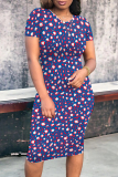 Street Print Patchwork O Neck Wrapped Skirt Dresses
