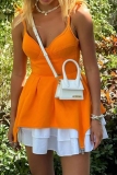 Sexy Casual Patchwork Backless Contrast V Neck Sling Dresses