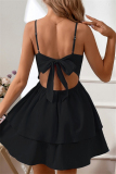 Sexy Casual Solid Backless With Bow Spaghetti Strap A Line Dresses