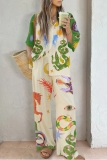 Casual Print Buttons Shirt Collar Half Sleeve Two Pieces