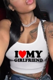 Casual Letter Print Vests U Neck Tops
