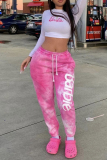 Casual Letter Print Tie-dye Regular Mid Waist Conventional Positioning Print Bottoms