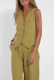 Casual Solid Buttons V Neck Sleeveless Two Pieces