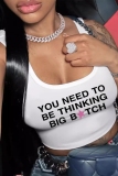 Casual Letter Print Vests U Neck Tops