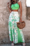 Casual Print Vests Pants Spaghetti Strap Sleeveless Two Pieces