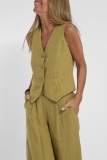 Casual Solid Buttons V Neck Sleeveless Two Pieces