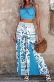 Casual Print Vests Pants Spaghetti Strap Sleeveless Two Pieces