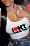 Casual Letter Print Vests U Neck Tops