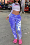 Casual Letter Print Tie-dye Regular Mid Waist Conventional Positioning Print Bottoms