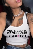 Casual Letter Print Vests U Neck Tops