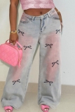 Casual Print Basic High Waist Straight Denim Jeans