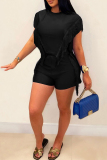 Casual Solid Tassel Patchwork O Neck Two Pieces