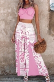Casual Print Vests Pants Spaghetti Strap Sleeveless Two Pieces