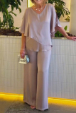 Casual Solid Patchwork V Neck Half Sleeve Two Pieces