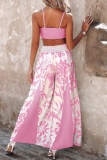 Casual Print Vests Pants Spaghetti Strap Sleeveless Two Pieces