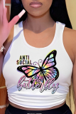 Street Print Patchwork O Neck Tops