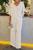 Casual Solid Patchwork V Neck Half Sleeve Two Pieces
