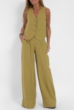 Casual Solid Buttons V Neck Sleeveless Two Pieces
