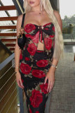 Sexy Flowers Mesh Strapless Sleeveless Two Pieces