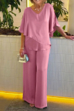 Casual Solid Patchwork V Neck Half Sleeve Two Pieces